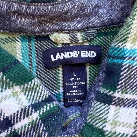 Lands end Heavyweight green flannel shirt sz L button up heritage country casual - Picture 4 of 8